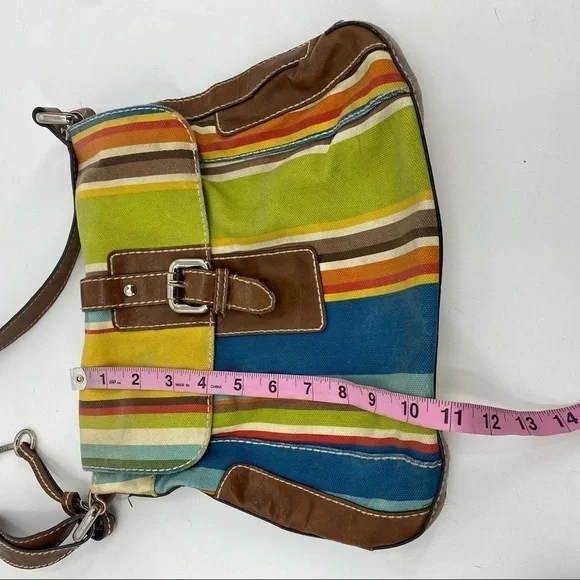 Fossil striped canvas leather crossbody satchel - Picture 6 of 11